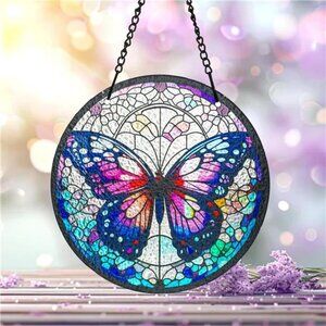 6.3 '' Butterfly Stained Glass Window Hanging Hand Painted Suncatcher Decor